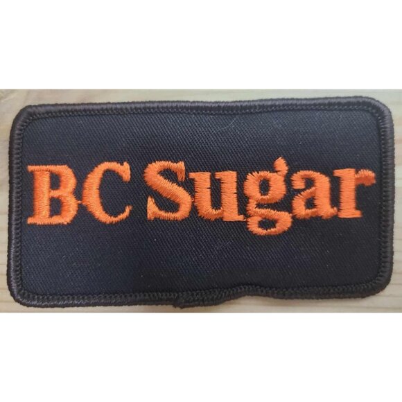 "BC Sugar Embroidered Patch Black Orange Logo Vintage Style Sew Iron On Badge Co - Picture 1 of 2